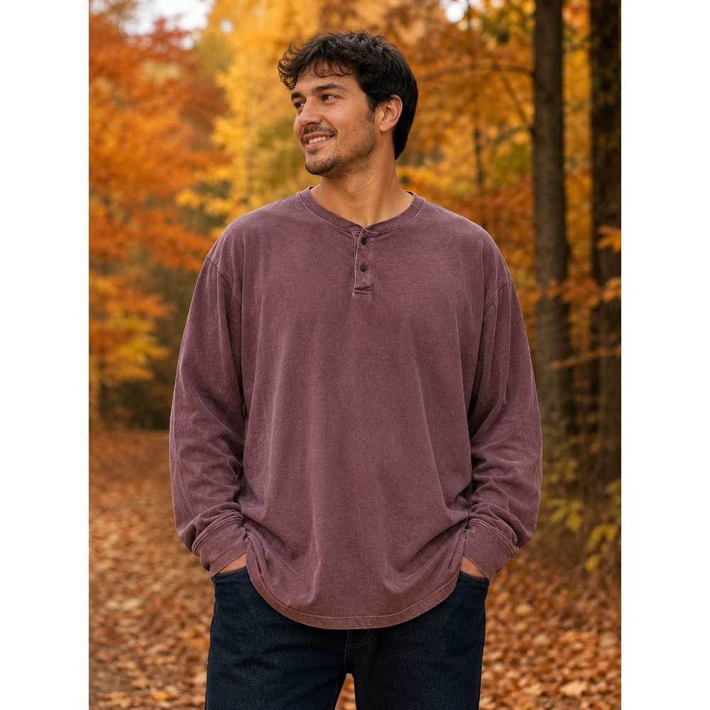J.Crew NWT Men's Garment Dyed Henley Long Sleeve Shirt Purplish Brown